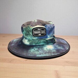 Panama Jack Blue Lagoon Tie Dye Fish Adjustable Vented Bucket Hat w/ Chin Strap